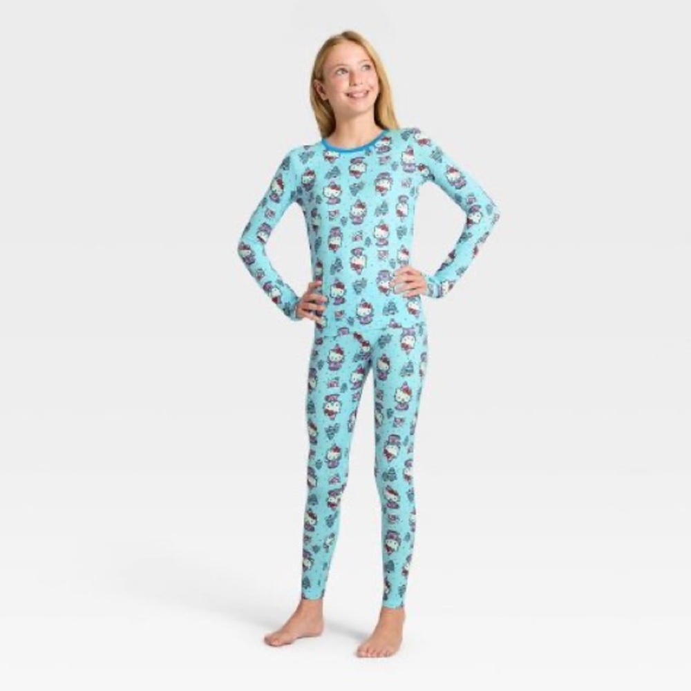 NWT - Girls' Hello Kitty Thermal Underwear Set - Aqua Blue S